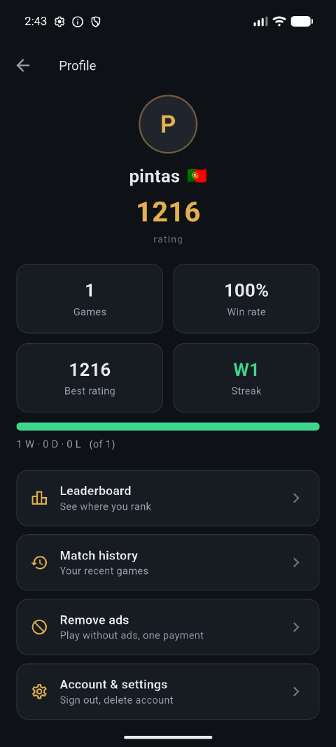Player profile with rating and stats